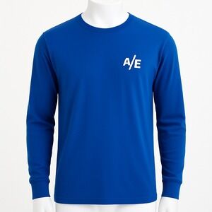 American Eagle Men's Long Sleeve Logo T-Shirt Size L Blue‎ Crewneck Casual Tee